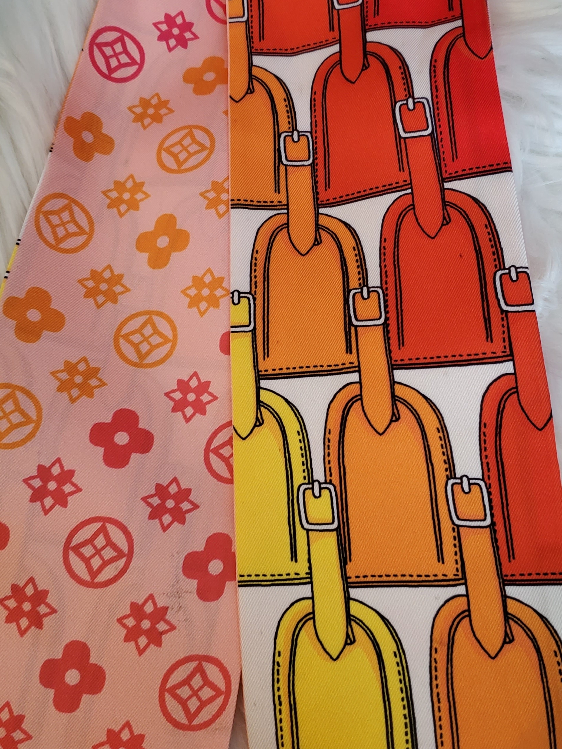 100 Silk Bag Twilly Vibrant Yellow  Orange Graphic Silk Scarf
